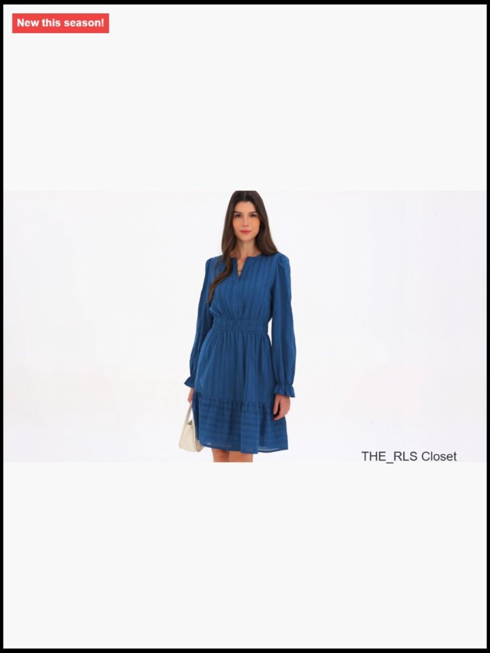 Long Sleeve V Neck A Line Mini Dress with Elastic Waist - Picture 7 of 7